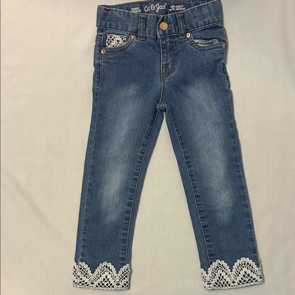 Blue Kids Jeans with Lace Trim